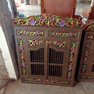 Jendela Krepyak Jati Cermin Hias Ukir Kayu Jati 80x100 cm - Cokelat