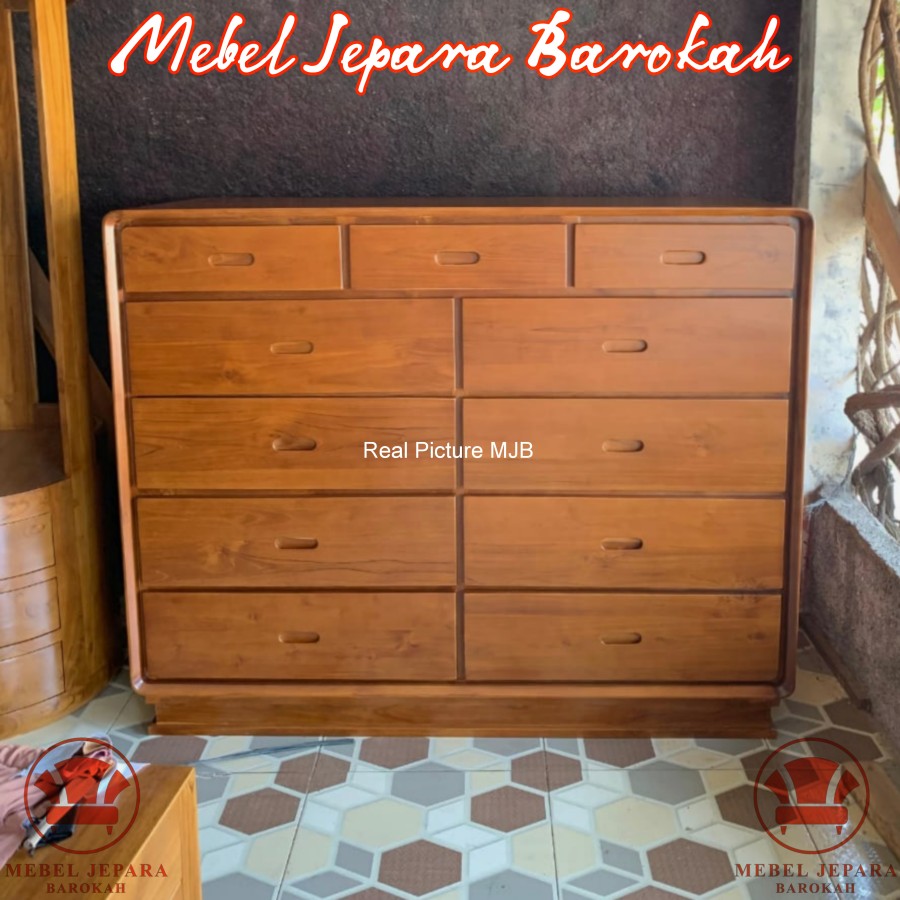 Lemari Hias Kabinet Drawer Retro 11 Laci Serbaguna Kayu Jati Minimalis