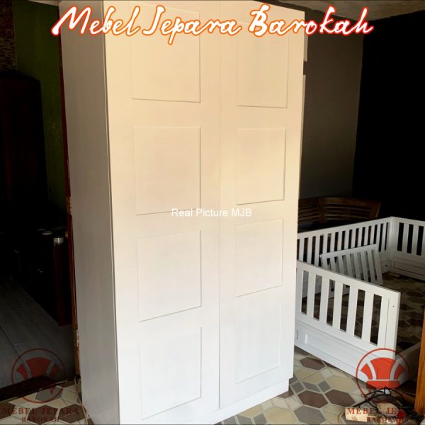 Lemari Pakaian 2 Pintu Kayu Jati Solid Minimalis Almari Duco Putih