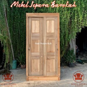 Lemari Pakaian 2 Pintu Sliding Kayu Jati Kombinasi Duco Minimalis