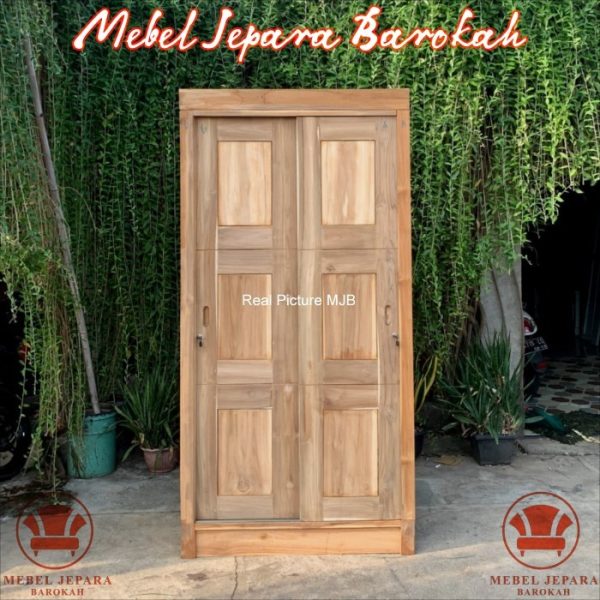 Lemari Pakaian 2 Pintu Sliding Kayu Jati Kombinasi Duco Minimalis