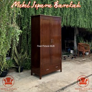Lemari Pakaian Retro Kayu Jati 2 Pintu Minimalis Almari Rak 1 Laci