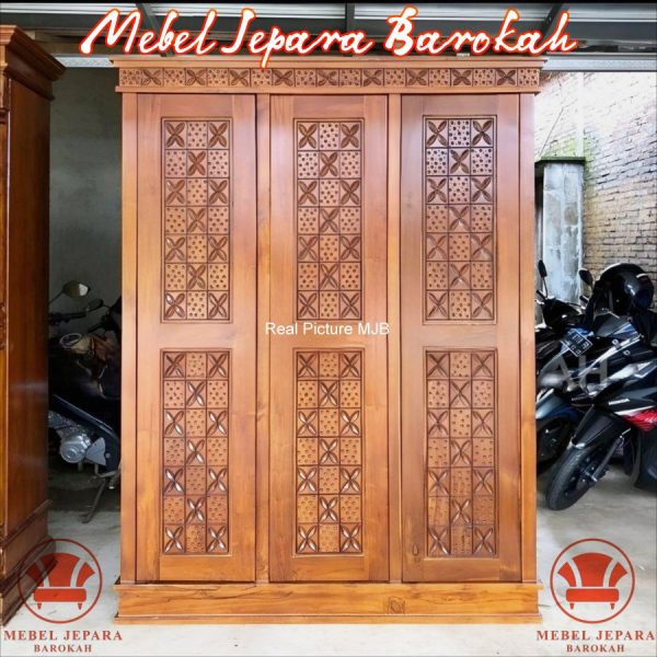 Lemari Pakaian Ukir Bunga Seribu 3 Pintu, 2 Pintu Kayu Jati Minimalis - 2 PINTU
