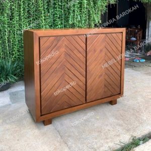 Lemari Rak 2 Tingkat Kayu Jati Minimalis Kabinet Rak Serbaguna