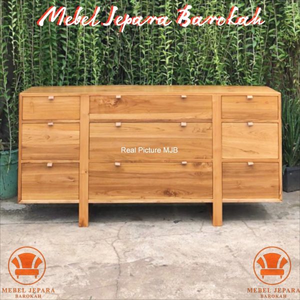 Bufet Lemari Rak Cabinet 6 Laci Kayu Jati Minimalis Drawer Serbaguna