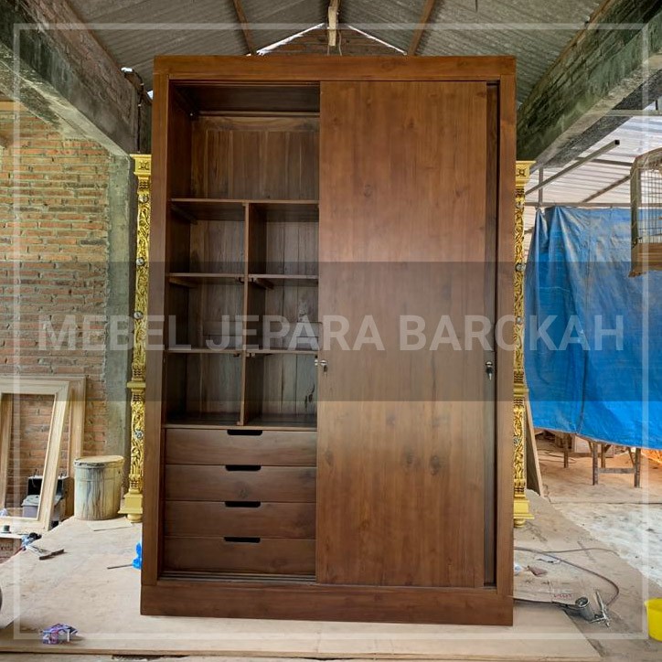 lemari pakaian laci kayu jati pintu 2 sleding jati