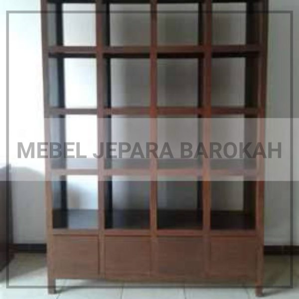 lemari rak buku dua muka kayu jati