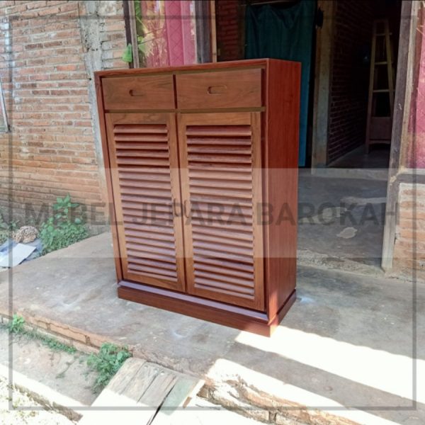 lemari rak sepatu retro minimalis kayu jati
