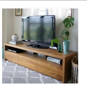 Bufet Meja TV Modern Kayu Jati Minimalis Rak TV 3 Laci Serbaguna