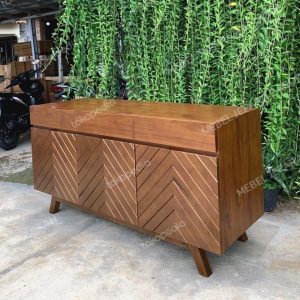 Kabinet 3 Pintu Model Herringbone Kayu Jati Minimalis Bufet TV 3 Laci Jati Jepara