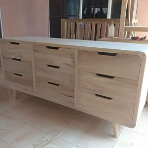 Kabinet Drawer Modern 9 Laci Kayu Jati Minimalis Bufet Meja TV Hias - MENTAH Jati Jepara