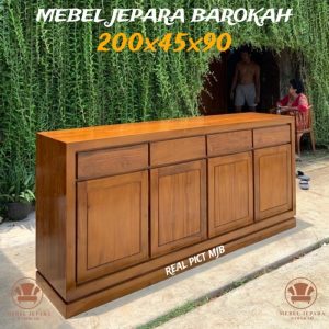 Kabinet Meja TV Ukir Anyaman Kayu Jati Minimalis Lemari 4 Laci - MENTAH