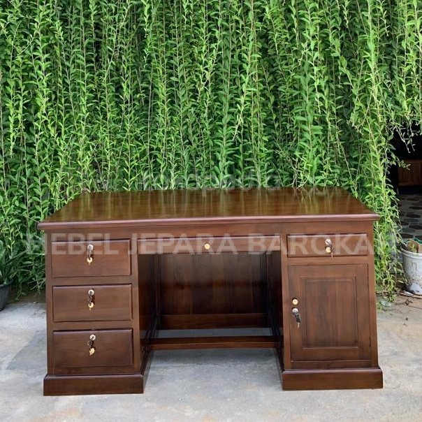 Meja Kantor 1 Biro Dengklok 5 Laci Minimalis Kayu Jati TPK Grade A