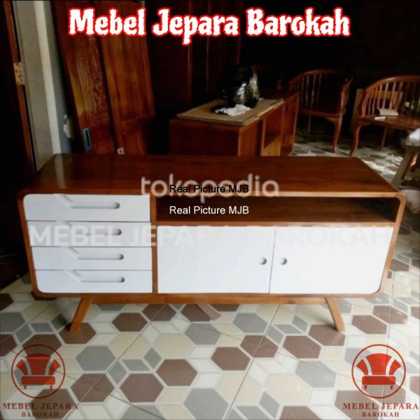 Set Bufet Meja TV dan Meja Nakas Kayu Jati Kombinasi Duco Minimalis